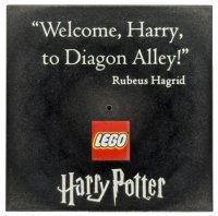 LEGO part Tile 6 x 6 with Bottom Tubes with 'Welcome, Harry, to Diagon Alley!' and Harry Potter Logo Pattern 10202pb018