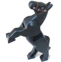 LEGO part Horse, Movable Legs with Black and White Eyes, White Pupils and Dark Brown Bridle Pattern 10352c01pb03
