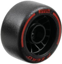 LEGO part Rueda 24 x 13.4 con Agujero para Pasador con Patrón de Llanta de Caucho Duro Negro Moldeado e Impreso Rojo 'PIRELLI', 'P ZERO' y Arcos 105162pb03