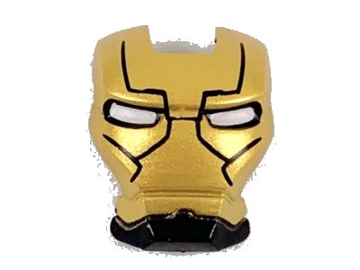 LEGO onderdeel Minifigure, Visor Top Hinge with Gold Face Shield, White Eyes, Black Lines on Forehead and Cheeks Pattern (10908pb14)