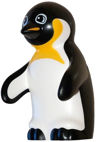 LEGO onderdeel Duplo Penguin Adult with Molded White Stomach and Inside Wings and Printed Yellow Chest, Bright Light Orange Beak, Ear Pads and Neck, White Eye Contours Pattern (109576pb01)
