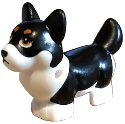 LEGO onderdeel Dog, Friends, Corgi with Medium Nougat Eyes and Eyebrows and Black Nose, Mouth and Fur Pattern (Peaches) (109845pb01)