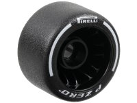 LEGO part Wheel 24 x 14.9 with Pin Hole with Molded Black Hard Rubber Tire and Printed White 'PIRELLI', 'P ZERO' and Arcs Pattern 110100pb03