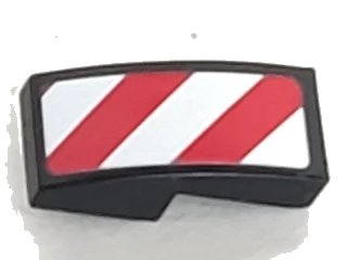 LEGO onderdeel Slope, Curved 2 x 1 x 2/3 with Red and White Danger Stripes (Red and White Corners) Pattern Model Right Side (Sticker) - Sets 60081 / 60083 / 60107 (11477pb015R)