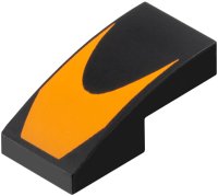 LEGO part Slope, Curved 2 x 1 x 2/3 with Orange Chevron Pattern 11477pb207