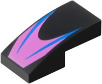 LEGO part Slope, Curved 2 x 1 x 2/3 with Blue Stripes on Dark Pink Chevron Pattern 11477pb211
