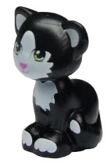 LEGO part Cat, Friends / Elves, Sitting with Lime Eyes, Dark Pink Nose and White Patches Pattern (Felix / Lucifer) 11602pb01
