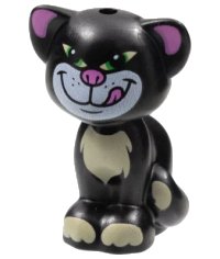 LEGO onderdeel Cat, Friends / Elves, Sitting with Dark Pink Ears, Nose and Tongue, White Face, Green Eyes, and Bright Light Yellow Patches Pattern (Lucifer) 11602pb07