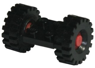 LEGO onderdeel Plate, Modified 2 x 2 with Red Wheels with Black Tires 21mm D. x 9mm Offset Tread Medium (122c01/ 4084) (122c01assy3)