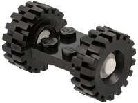 LEGO part Plate, Modified 2 x 2 with White Wheels with Black Tires 21mm D. x 9mm Offset Tread Medium (122c02 / 4084) 122c02assy3