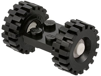 LEGO onderdeel Plate, Modified 2 x 2 with White Wheels with Black Tires 21mm D. x 9mm Offset Tread Medium (122c02 / 4084) (122c02assy3)