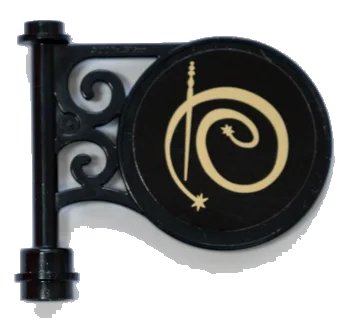 LEGO onderdeel Road Sign Round on Pole with Flat Top Attachment with Gold Ollivanders Logo, Wand and Spiral Letter O Pattern on Both Sides (Stickers) - Set 75978 (13459pb011)