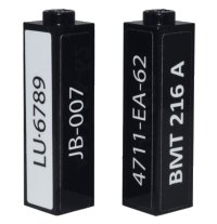 LEGO part Mattone 1 x 1 x 3 con Motivo 'LU·6789' 'JB-007' '4711-EA-62' 'BMT 216 A' su Tutti i Lati (Adesivi) - Set 10262 14716pb004