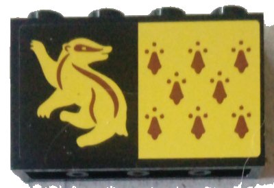 LEGO onderdeel Panel 1 x 4 x 2 with Side Supports - Hollow Studs with 8 Red Spires and Yellow Badger on Black Background Pattern (Sticker) - Set 75956 (14718pb014)