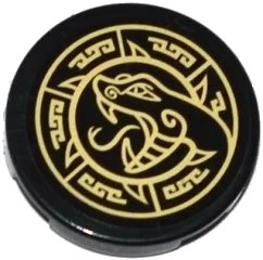 LEGO onderdeel Tile, Round 2 x 2 with Bottom Stud Holder with Gold Snake Head and Geometric Pattern (Sticker) - Set 70749 (14769pb063)