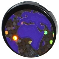 LEGO part Tile, Round 2 x 2 with Bottom Stud Holder with Dark Purple Flat Earth Map Pattern (Sticker) - Set 41130 14769pb166