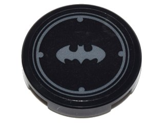 LEGO onderdeel Tile, Round 2 x 2 with Bottom Stud Holder with Silver Batman Logo with Circles Border Pattern (Sticker) - Set 70905 (14769pb175)
