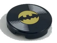 LEGO onderdeel Tile, Round 2 x 2 with Bottom Stud Holder with Vinyl Record with Batman Logo Pattern 14769pb200