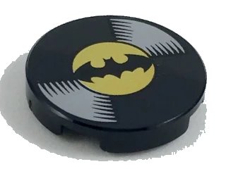 LEGO onderdeel Tile, Round 2 x 2 with Bottom Stud Holder with Vinyl Record with Batman Logo Pattern (14769pb200)