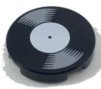 LEGO part Tile, Round 2 x 2 with Bottom Stud Holder with Vinyl Record with White Label Pattern 14769pb208