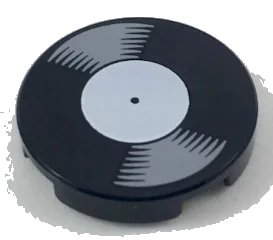 LEGO onderdeel Tile, Round 2 x 2 with Bottom Stud Holder with Vinyl Record with White Label Pattern (14769pb208)