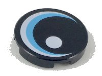 LEGO part Carreau, Rond 2 x 2 with Bottom Stud Holder with Large Eye with White Glint and Medium Azure Iris Pattern 14769pb242
