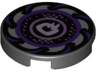 LEGO onderdeel Tile, Round 2 x 2 with Bottom Stud Holder with Dark Purple and Silver Saw Blade, Circles in Center Pattern 14769pb251
