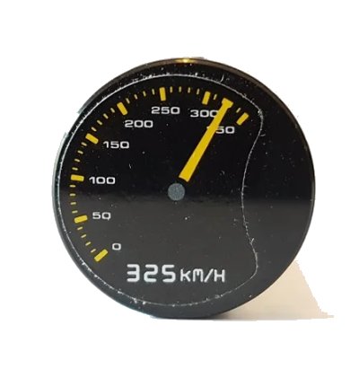 LEGO onderdeel Tile, Round 2 x 2 with Bottom Stud Holder with Speedometer and '325km/h' Pattern (Sticker) - Set 42056 (14769pb300)