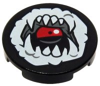 LEGO part Carreau, Rond 2 x 2 with Bottom Stud Holder with White Open Mouth, Fangs and Tongue Pattern 14769pb305