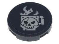 LEGO part Tile, Round 2 x 2 with Bottom Stud Holder with Coffee Cup with Skull, Steam and Metal Rivets Pattern (Sticker) - Set 70840 14769pb373
