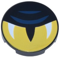 LEGO part Carreau, Rond 2 x 2 avec Support de Tenon Inférieur avec Motif d'Œil Jaune Semi-Fermé, Pupille en Fente, Reflets Blancs et Lignes de Paupière Bleu Foncé 14769pb620