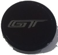 LEGO part Tile, Round 2 x 2 with Bottom Stud Holder with Dark Bluish Gray 'GT' Pattern (Sticker) - Set 42154 14769pb839