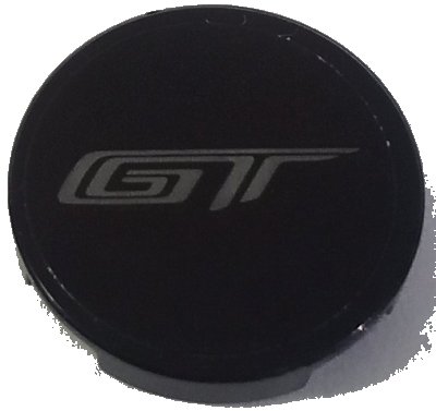 LEGO part Tile, Round 2 x 2 with Bottom Stud Holder with Dark Bluish Gray 'GT' Pattern (Sticker) - Set 42154 (14769pb839)