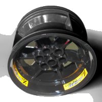 LEGO part Wheel 56mm D. x 34mm Technic Racing Medium, 6 Pin Holes with Yellow 'FIRM GRIPP' Pattern (3 Stickers) - Set 42039 15038pb02