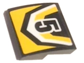 LEGO onderdeel Slope, Curved 2 x 2 x 2/3 with Black Number 5 and Yellow and Black Pattern (Sticker) - Set 60148 (15068pb133)