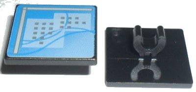 LEGO onderdeel Verkeersbord 2 x 2 Vierkant met Open O Clip met Gebogen Blauwe Lijnen en Kleine Zwarte Vierkanten Patroon (Computerscherm) (15210pb002)
