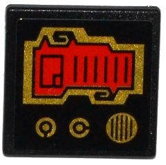 LEGO part Cartello Stradale 2 x 2 Quadrato con Clip O Aperta con Schermo Rosso, 2 Pomelli Oro e Motivo Griglia Altoparlante (Adesivo) - Set 70738 (15210pb021)