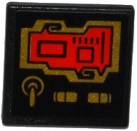 LEGO part Road Sign 2 x 2 Square with Open O Clip with Red Screen and 3 Gold Switches Pattern (Sticker) - Set 70738 15210pb023