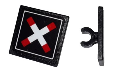 LEGO onderdeel Road Sign 2 x 2 Square with Open O Clip with Crossed Bars (Train Crossing) Pattern (Sticker) - Set 60198 (15210pb068)
