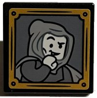 LEGO onderdeel Road Sign 2 x 2 Square with Open O Clip with Gilderoy Lockhart with Hooded Cloak and Gold Frame Pattern (Sticker) - Set 76389 15210pb112
