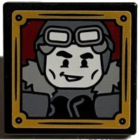 LEGO onderdeel Road Sign 2 x 2 Square with Open O Clip with Gilderoy Lockhart with Hat and Goggles and Gold Frame Pattern (Sticker) - Set 76389 15210pb113
