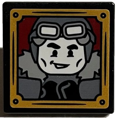 LEGO onderdeel Road Sign 2 x 2 Square with Open O Clip with Gilderoy Lockhart with Hat and Goggles and Gold Frame Pattern (Sticker) - Set 76389 (15210pb113)