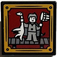 LEGO part Road Sign 2 x 2 Square with Open O Clip with Gilderoy Lockhart with Dragon and Net with Gold Frame Pattern (Sticker) - Set 76389 15210pb116