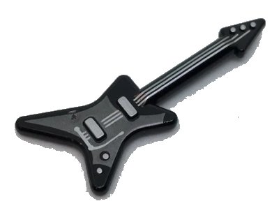 LEGO onderdeel Minifigure, Utensil Musical Instrument, Guitar Electric 'ML' Type with Pearl Dark Gray Pickguard and Silver Strings, Bridge, and Whammy Bar Pattern (17356pb02)