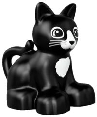 LEGO part Duplo Cat Kitten Sitting with Black Eyes and Nose, Light Bluish Gray Whiskers, White Chest and Muzzle Pattern 17865pb02