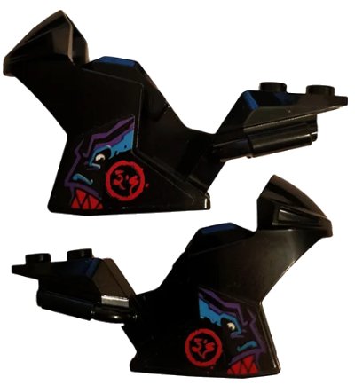 LEGO onderdeel Motorcycle Fairing, Racing (Sport) Bike with Red Ninjago Logogram 'DS' in Circle and Dragon Pattern on Both Sides (Stickers) - Set 70638 (18895pb17)