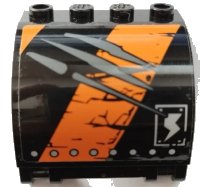 LEGO part Panel 3 x 4 x 3 Curved with Double Clip Hinge with Worn Black and Orange Stripes, Silver Rivets and Scratches Pattern Model Right Side (Sticker) - Set 70654 18910pb006R