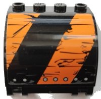 LEGO part Panel 3 x 4 x 3 Curved with Double Clip Hinge with Worn Black and Orange Stripes, Silver Rivets Pattern Model Right Side (Sticker) - Set 70654 18910pb007R