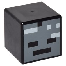 LEGO onderdeel Minifiguur, Hoofd, Gewijzigde Kubus met Gepixeld Donkerblauwachtig Grijs Gezicht met Ogen en Mond Patroon (Minecraft Wither Skeleton) (19729pb010)