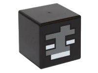LEGO part Minifigure, Head, Modified Cube with Pixelated Dark Bluish Gray Face and White Eyes and Mouth Pattern (Minecraft Wither) 19729pb011
